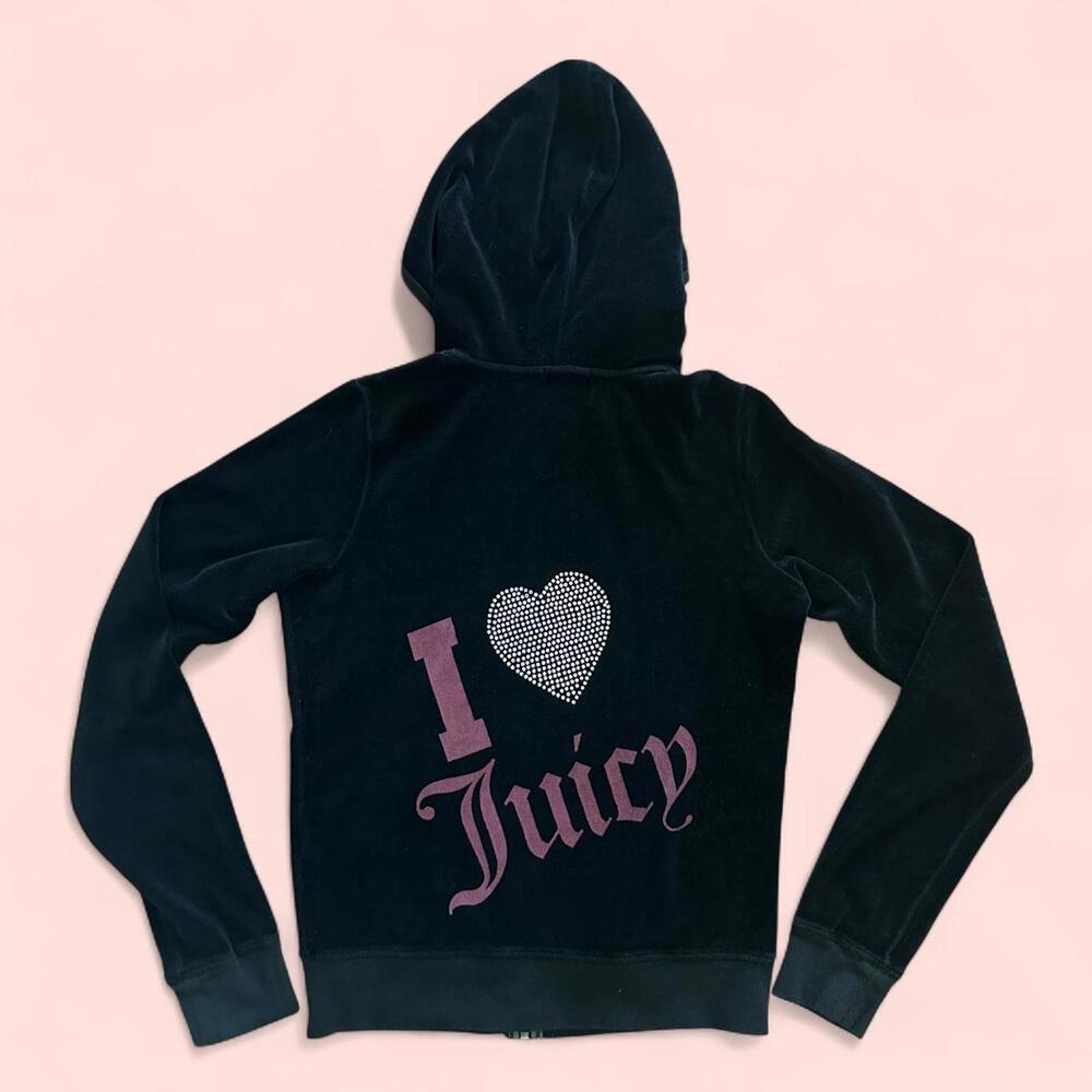 Y2K Juicy Couture Velvet Black Hoody Zip-p